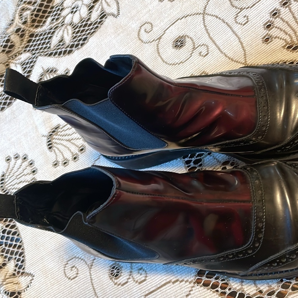 Baldinini Ombré Black Burgundy Oxford Leather Low Platform Ankle Boot - Picture 3 of 12